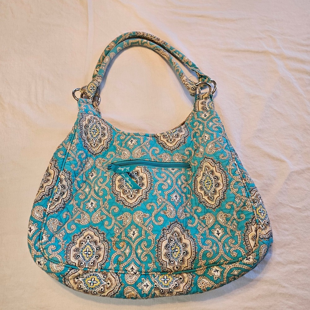 Vera Bradley Mediterranean Blue Quilted Cotton‎ Paisley Shoulder Bag Hobo Purse